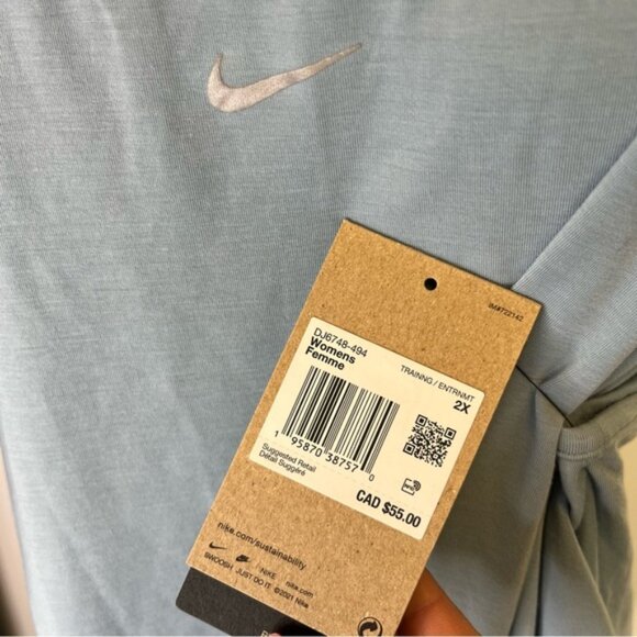 NWT Nike Dri-Fit One Luxe Racerback Tank Top Blue/Gray Logo Women's Workout 2X - Picture 3 of 5